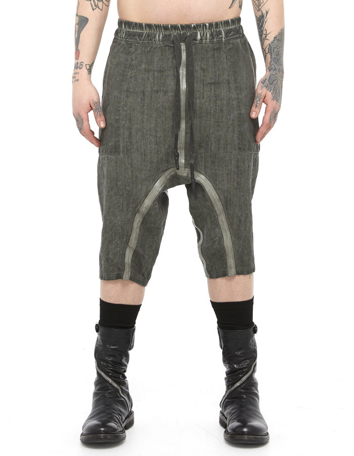 69 BY ISAAC SELLAM LC TAPED DROP CROTCH LINEN SHORTS - ARMY