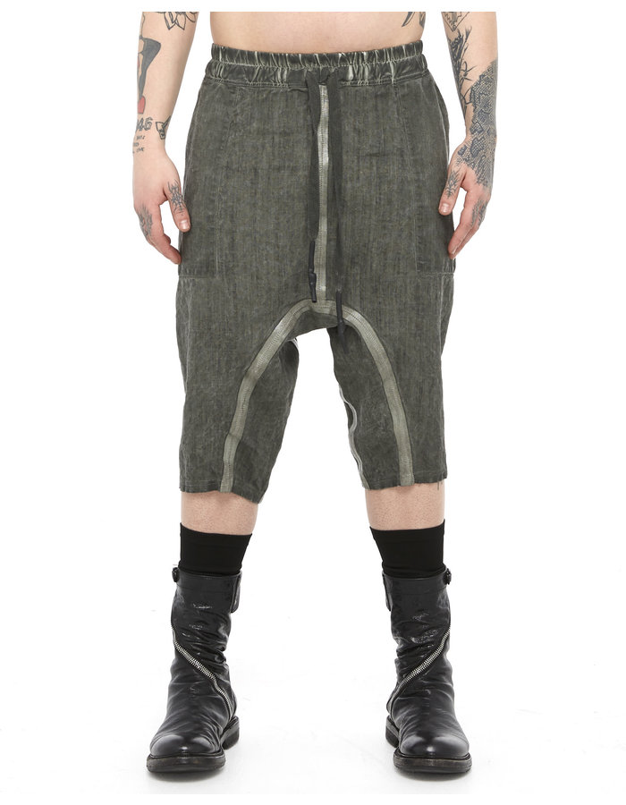 69 BY ISAAC SELLAM LC TAPED DROP CROTCH LINEN SHORTS - ARMY