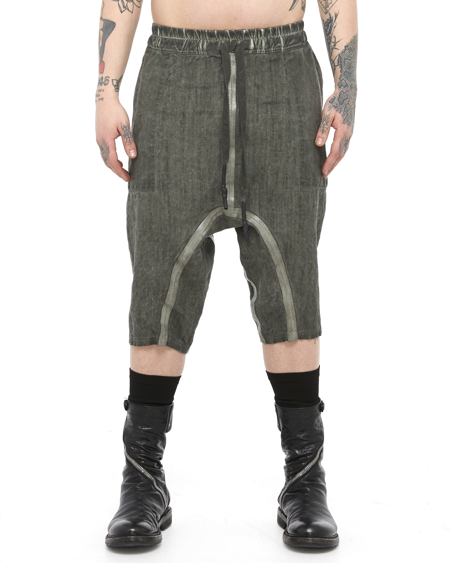 LC TAPED DROP CROTCH LINEN SHORTS - ARMY