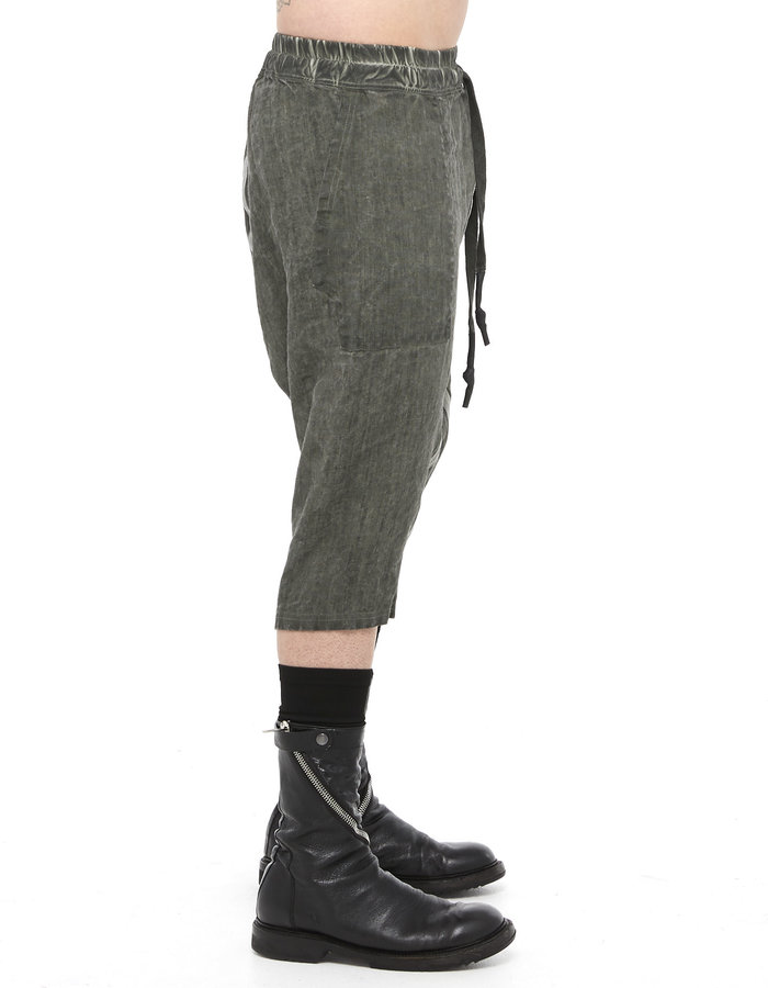 69 BY ISAAC SELLAM LC TAPED DROP CROTCH LINEN SHORTS - ARMY