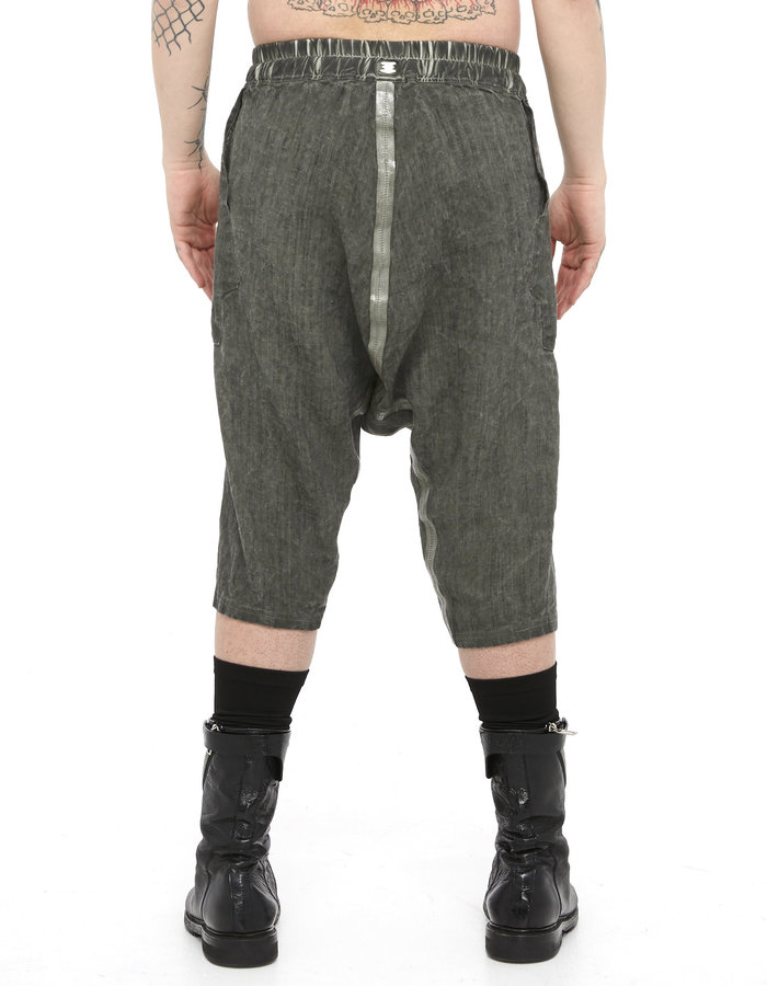 69 BY ISAAC SELLAM LC TAPED DROP CROTCH LINEN SHORTS - ARMY