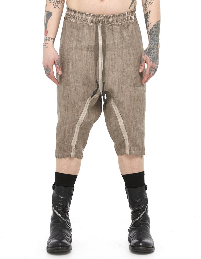 69 BY ISAAC SELLAM LC TAPED DROP CROTCH LINEN SHORTS - TAUPE