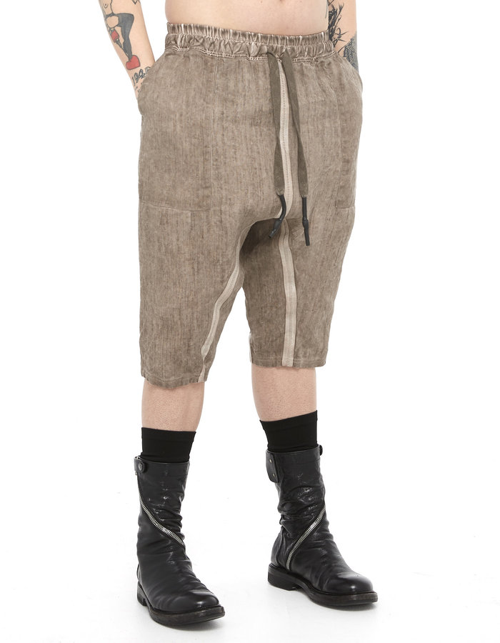 69 BY ISAAC SELLAM LC TAPED DROP CROTCH LINEN SHORTS - TAUPE