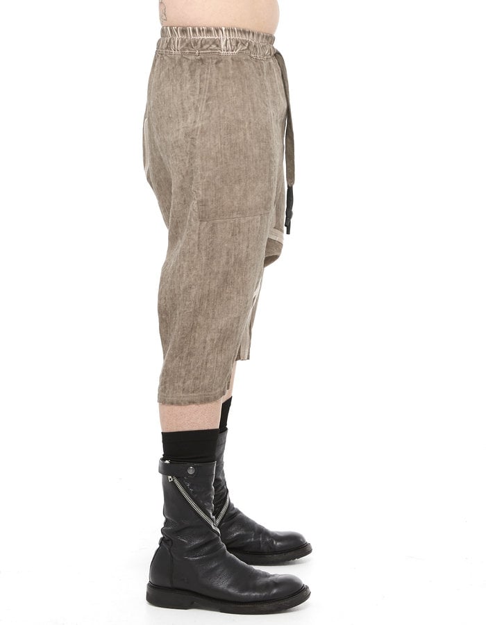 69 BY ISAAC SELLAM LC TAPED DROP CROTCH LINEN SHORTS - TAUPE