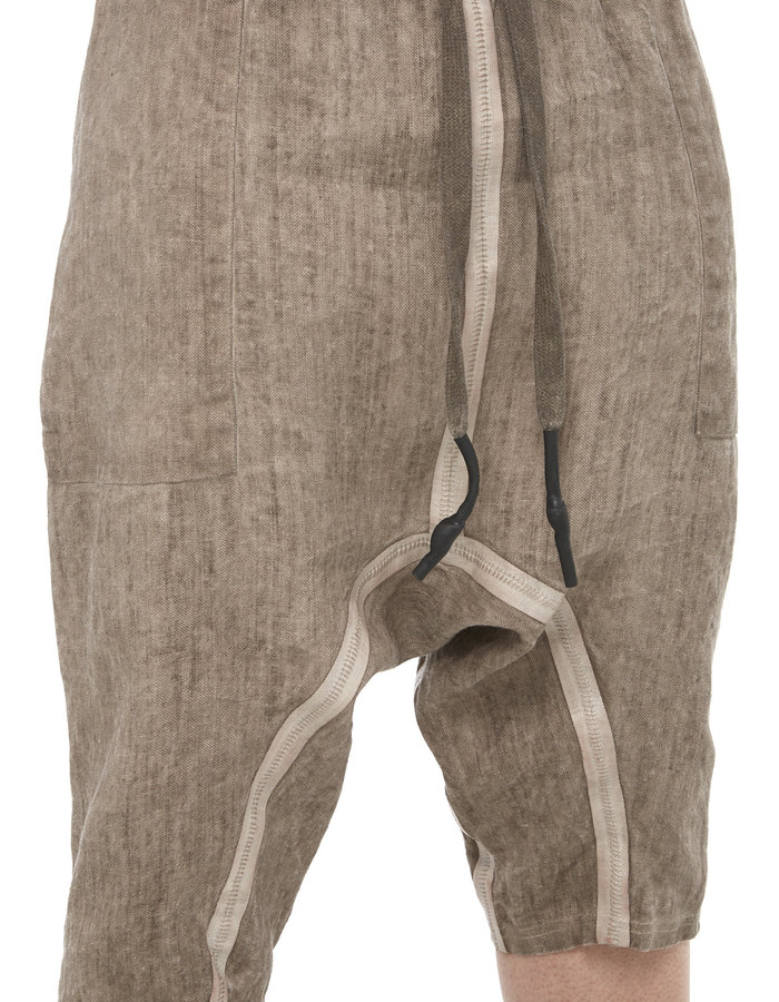 69 BY ISAAC SELLAM LC TAPED DROP CROTCH LINEN SHORTS - TAUPE