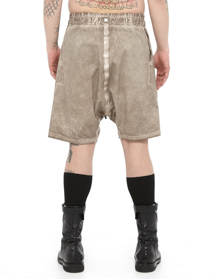 69 BY ISAAC SELLAM EXTRASHORT TAPED STRETCH POPLIN DROP CROTCH SHORTS - TAUPE