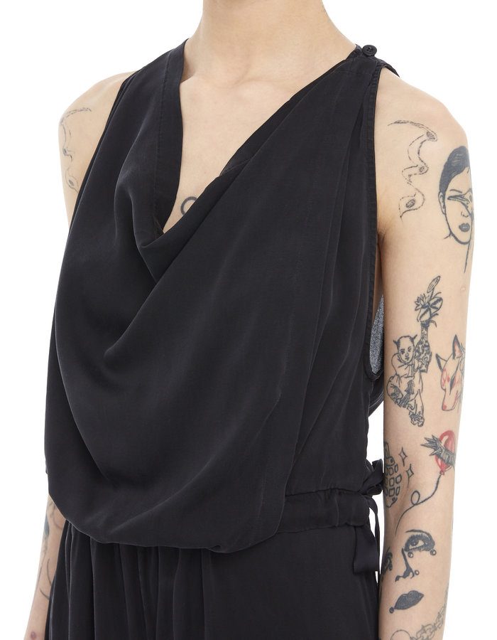 TOTUM PROJECT STRETCH SILK DRAPE FRONT WIDE LEG JUMPSUIT - BLACK