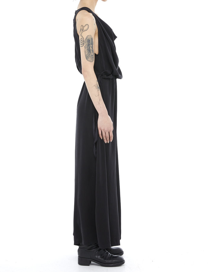 TOTUM PROJECT STRETCH SILK DRAPE FRONT WIDE LEG JUMPSUIT - BLACK