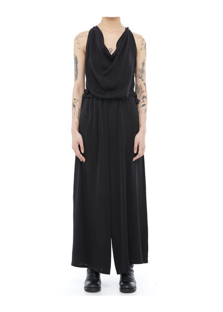 TOTUM PROJECT STRETCH SILK DRAPE FRONT WIDE LEG JUMPSUIT - BLACK