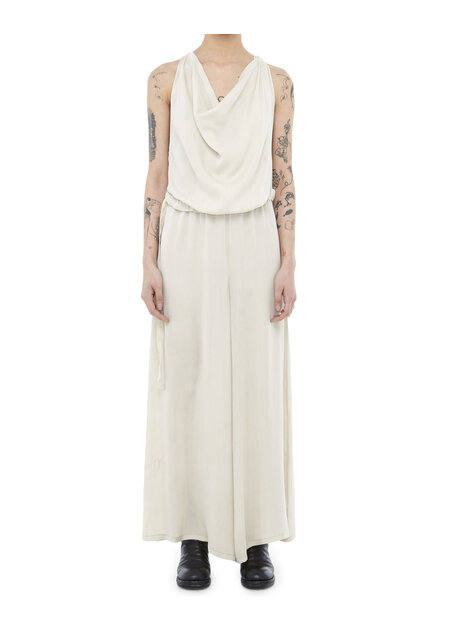 TOTUM PROJECT STRETCH SILK DRAPE FRONT WIDE LEG JUMPSUIT - SAND