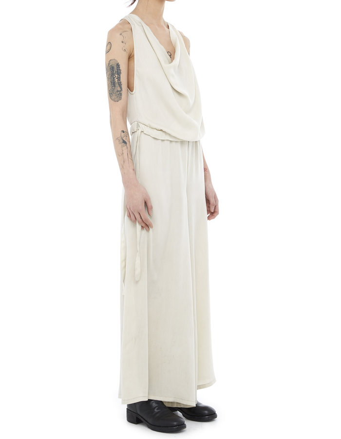 TOTUM PROJECT STRETCH SILK DRAPE FRONT WIDE LEG JUMPSUIT - SAND