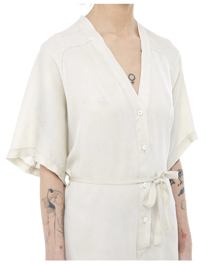 TOTUM PROJECT STRETCH SILK BELTED "KIMONO" ROMPER - SAND