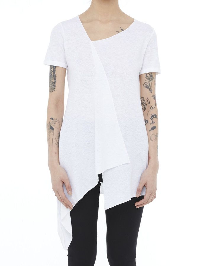 LA HAINE INSIDE US LINEN & COTTON FOLDOVER ASYMMETRIC TEE - WHITE