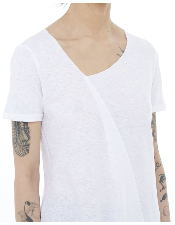 LA HAINE INSIDE US LINEN & COTTON FOLDOVER ASYMMETRIC TEE - WHITE