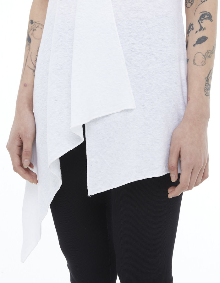 LA HAINE INSIDE US LINEN & COTTON FOLDOVER ASYMMETRIC TEE - WHITE