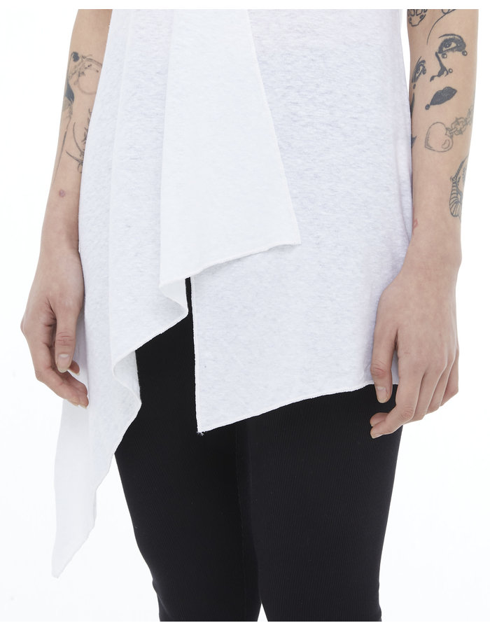 LA HAINE INSIDE US LINEN & COTTON FOLDOVER ASYMMETRIC TEE - WHITE