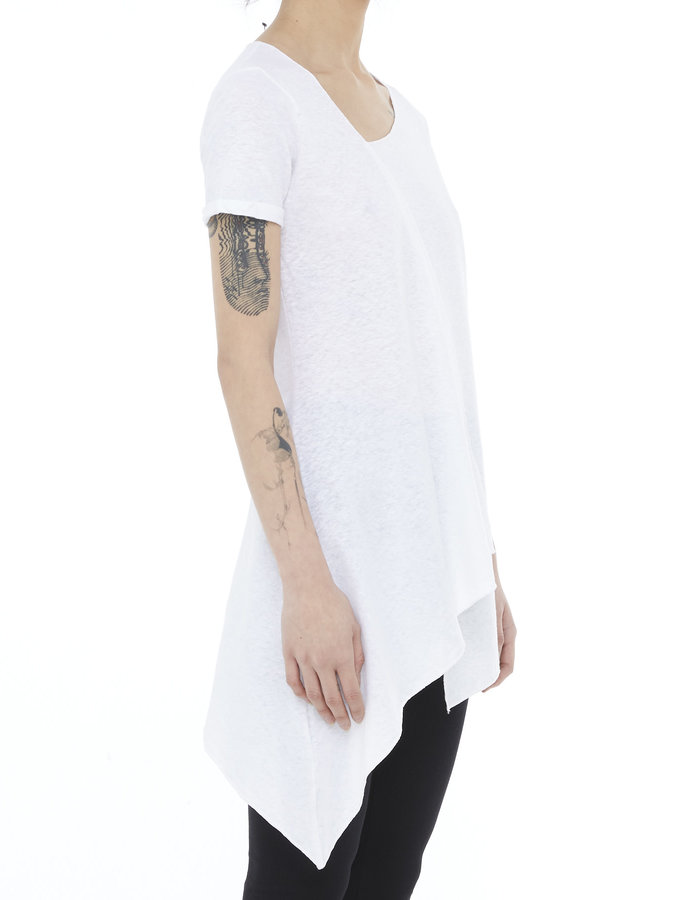 LA HAINE INSIDE US LINEN & COTTON FOLDOVER ASYMMETRIC TEE - WHITE