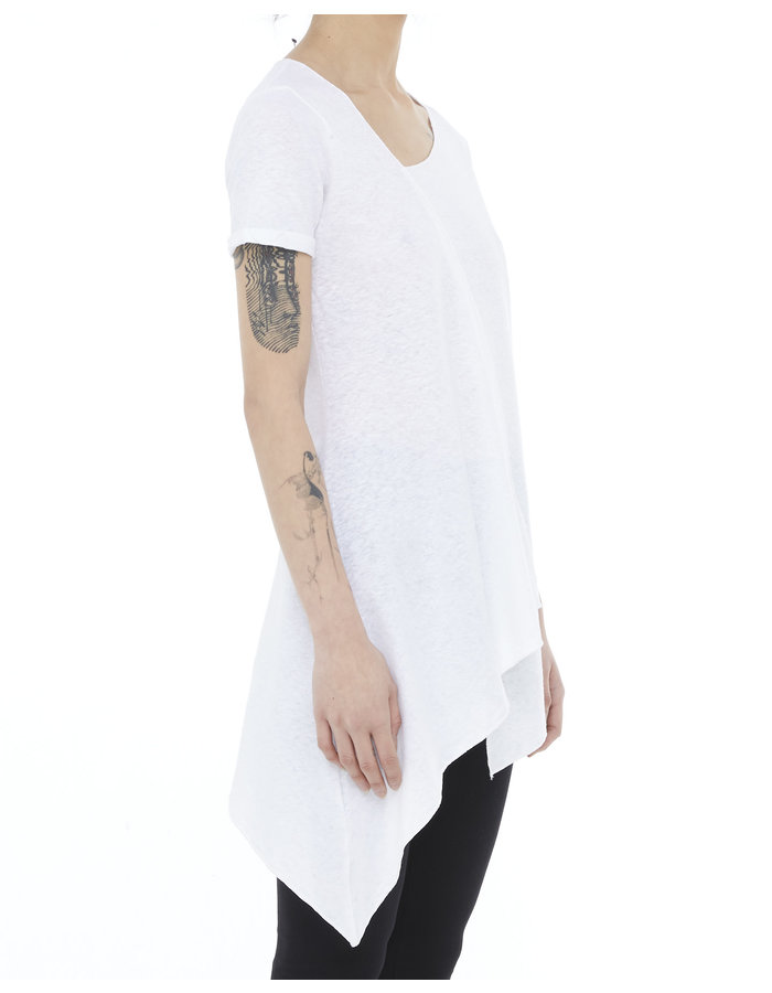 LA HAINE INSIDE US LINEN & COTTON FOLDOVER ASYMMETRIC TEE - WHITE