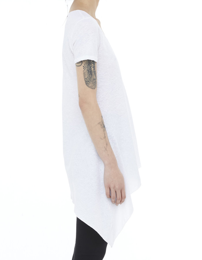 LA HAINE INSIDE US LINEN & COTTON FOLDOVER ASYMMETRIC TEE - WHITE