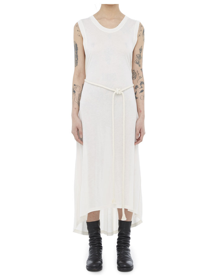 ISABEL BENENATO SLEEVELESS MODAL DRESS WITH ROPE BELT - WHITE