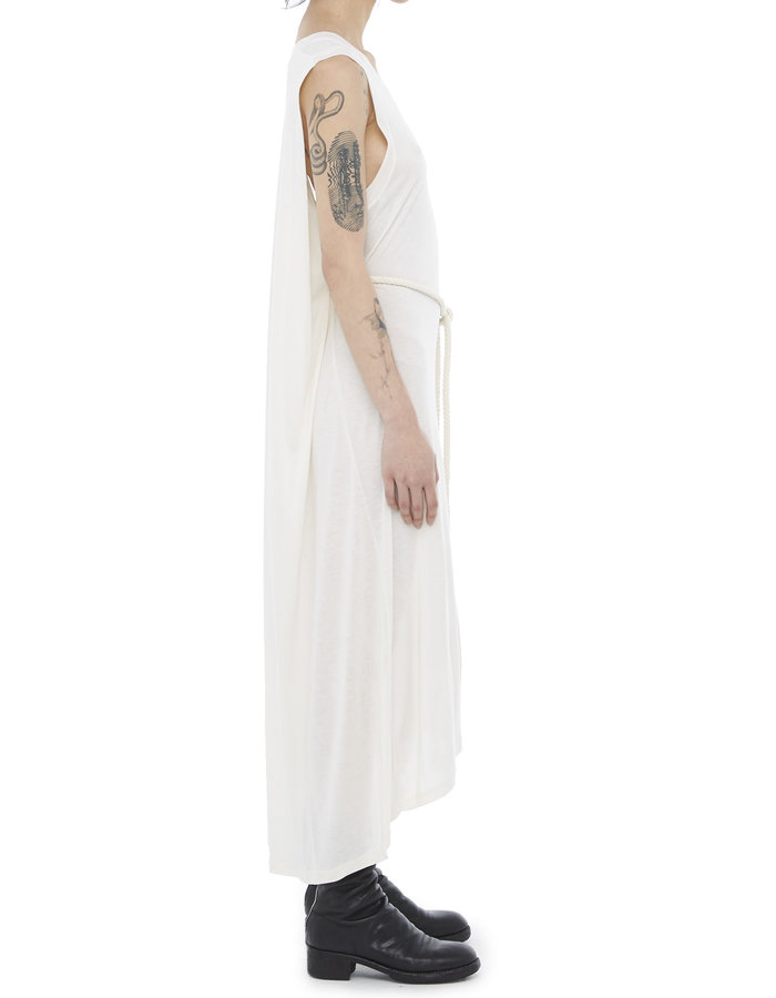 ISABEL BENENATO SLEEVELESS MODAL DRESS WITH ROPE BELT - WHITE