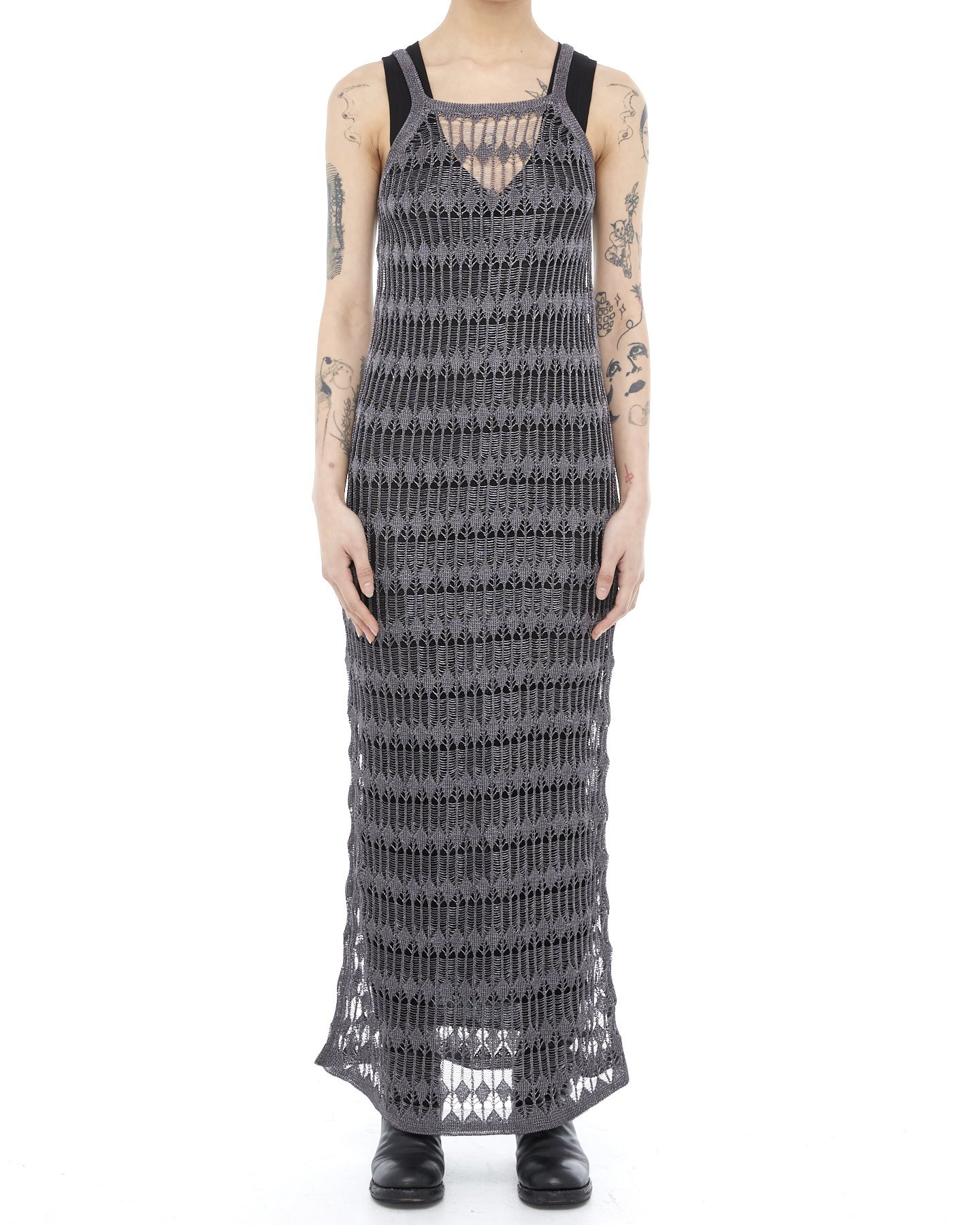 METALLIC WEAVE TANK DRESS - GRAPHITE