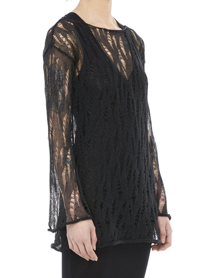 ISABEL BENENATO METALLIC WEAVE CREWNECK - BLACK