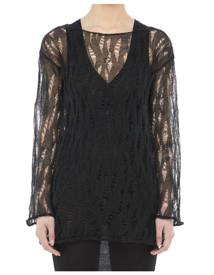 ISABEL BENENATO METALLIC WEAVE CREWNECK - BLACK