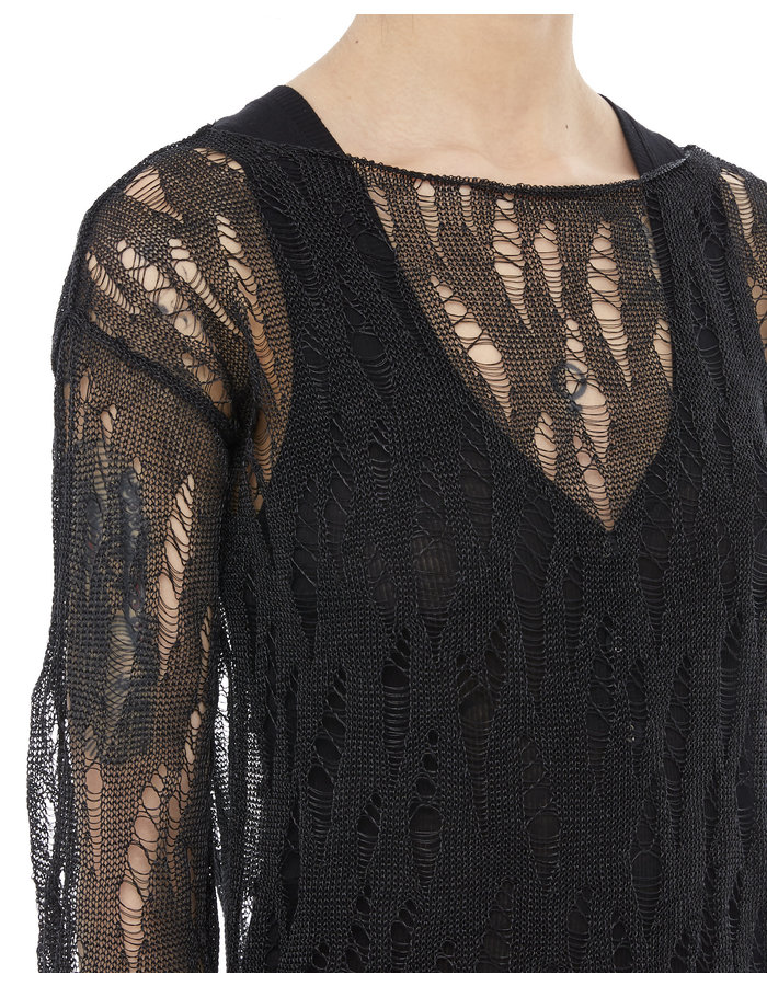 ISABEL BENENATO METALLIC WEAVE CREWNECK - BLACK