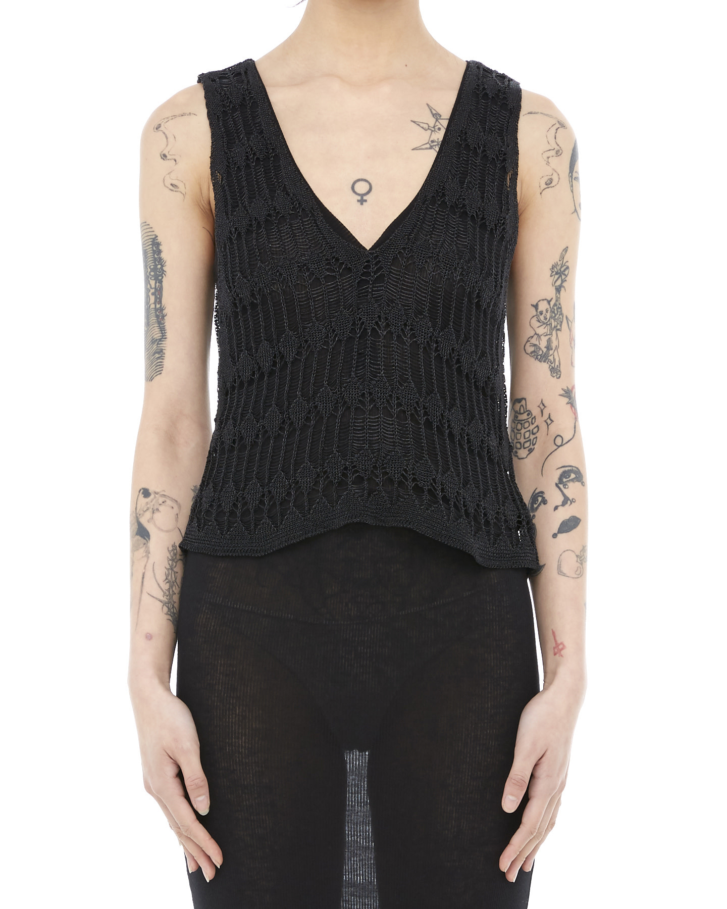 METALLIC WEAVE VEST - BLACK