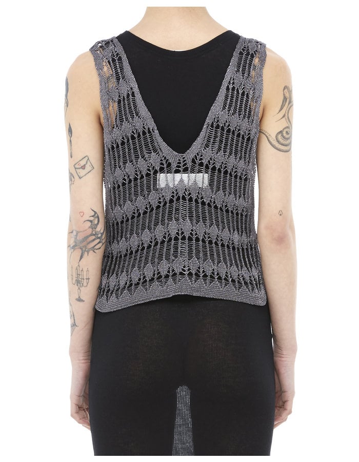 ISABEL BENENATO METALLIC WEAVE VEST - GRAPHITE