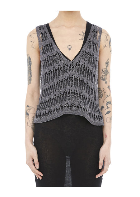 ISABEL BENENATO METALLIC WEAVE VEST - GRAPHITE