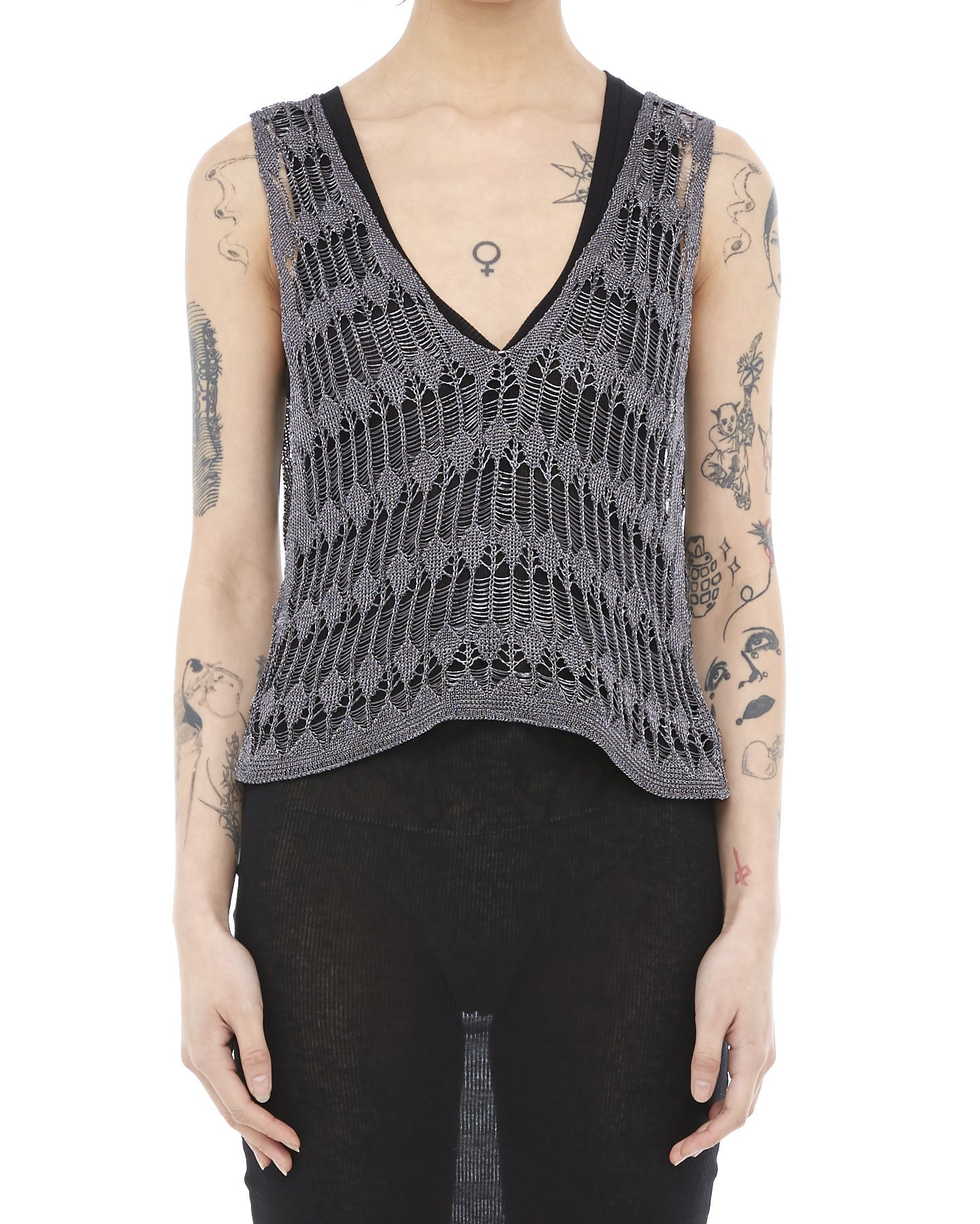 METALLIC WEAVE VEST - GRAPHITE