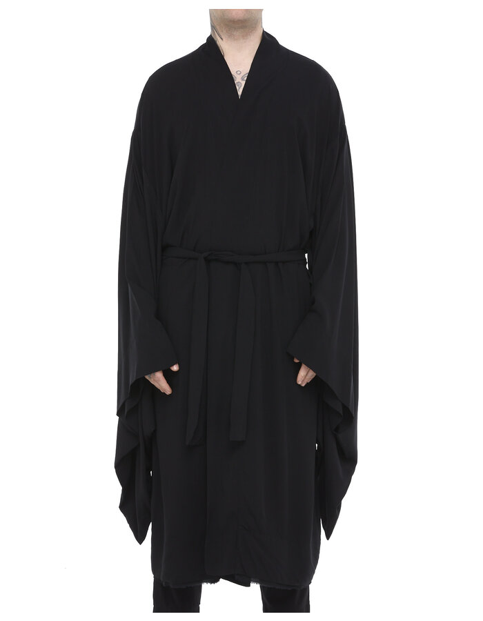 DAVIDS ROAD LIGHT WASHED COTTON LONG KIMONO - BLACK