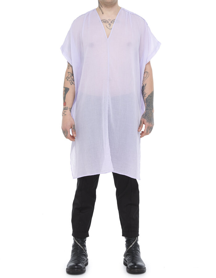 TOTUM PROJECT SHORT WASHED COTTON GAUZE RAW EDGE KAFTAN - IRIS