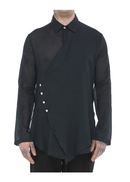 TOTUM PROJECT DRAPE PANEL WASHED COTTON GAUZE SHIRT - BLACK