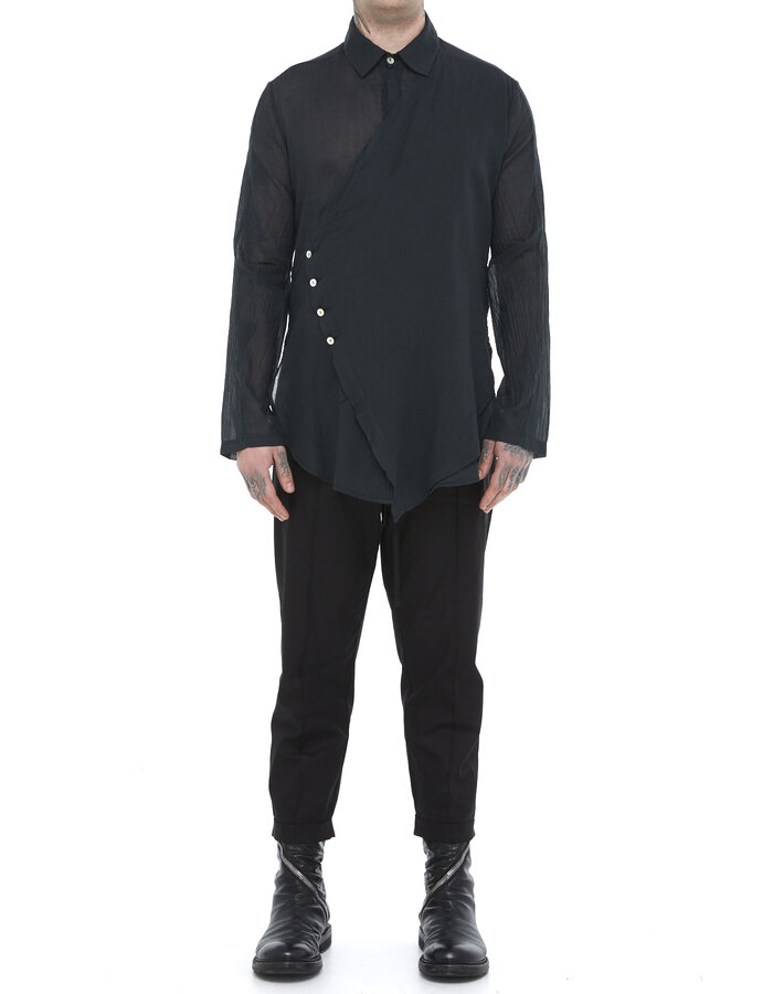 TOTUM PROJECT DRAPE PANEL WASHED COTTON GAUZE SHIRT - BLACK