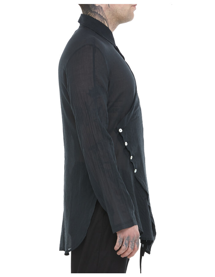 TOTUM PROJECT DRAPE PANEL WASHED COTTON GAUZE SHIRT - BLACK