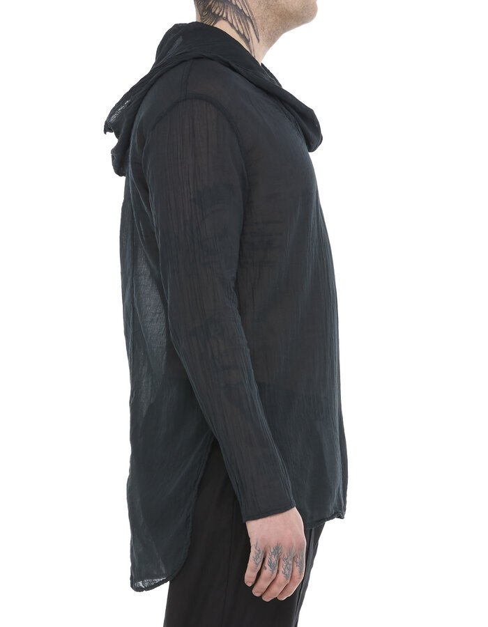 TOTUM PROJECT WASHED COTTON GAUZE HOODED LONGSLEEVE - BLACK