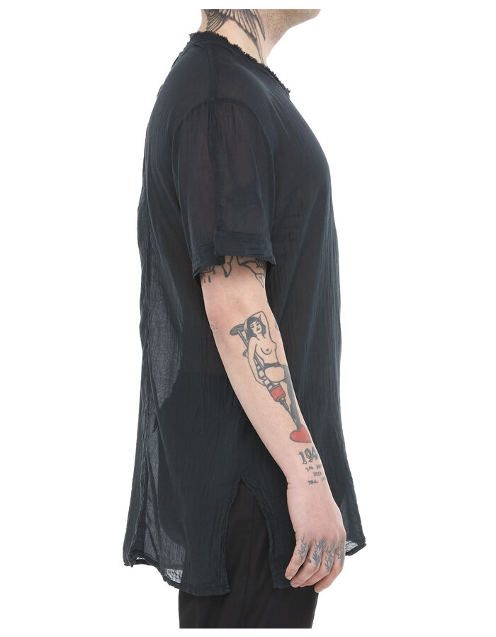 TOTUM PROJECT WASHED COTTON GAUZE RAW EDGE T-SHIRT - BLACK