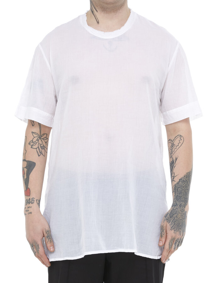 TOTUM PROJECT WASHED COTTON GAUZE RAW EDGE T-SHIRT - WHITE