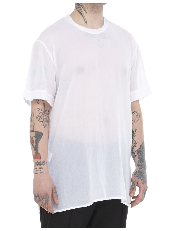 TOTUM PROJECT WASHED COTTON GAUZE RAW EDGE T-SHIRT - WHITE