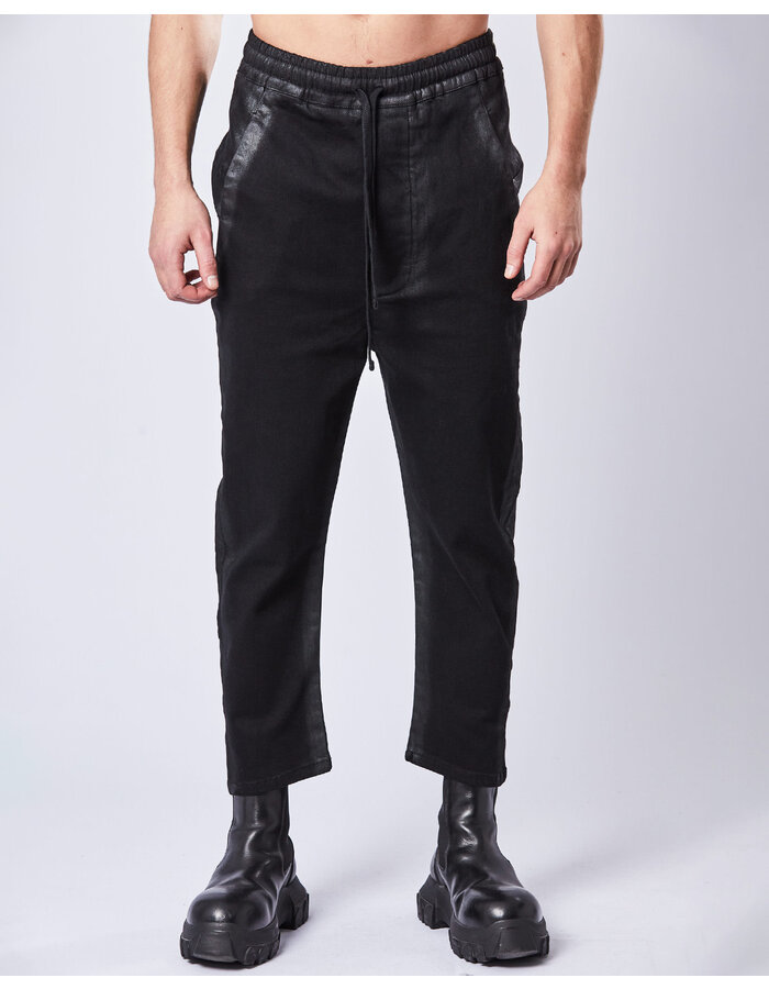 THOM KROM COATED DROP CROTCH STRETCH DENIM CROPPED PANT