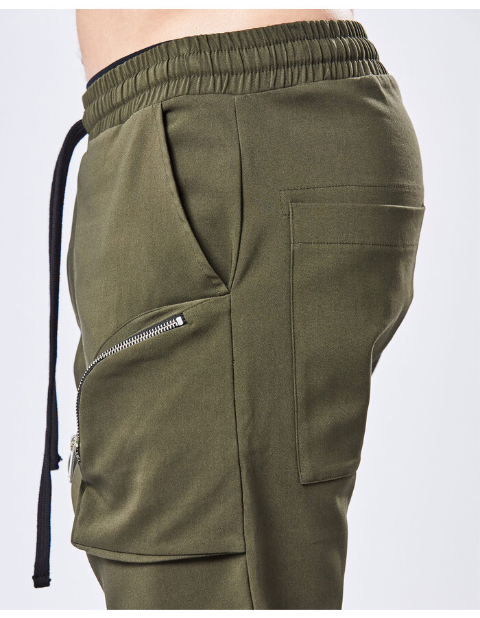 THOM KROM STRETCH COTTON 3D POCKET CARGO JOGGERS - HUNT GREEN