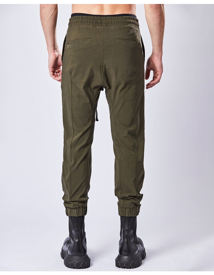 THOM KROM VISCOSE & NYLON STRETCH FITTED SEAM DETAIL JOGGER - HUNT GREEN