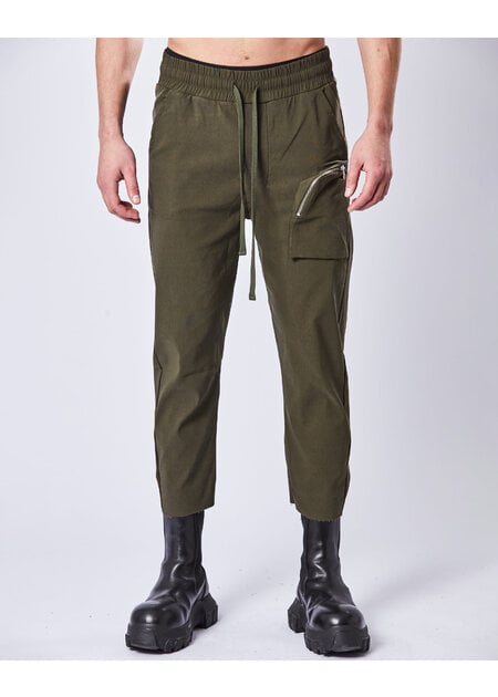 THOM KROM VISCOSE & NYLON 3D POCKET CROPPED TROUSER - HUNT GREEN