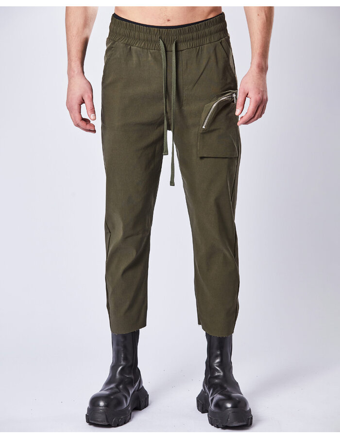 THOM KROM VISCOSE & NYLON 3D POCKET CROPPED TROUSER - HUNT GREEN