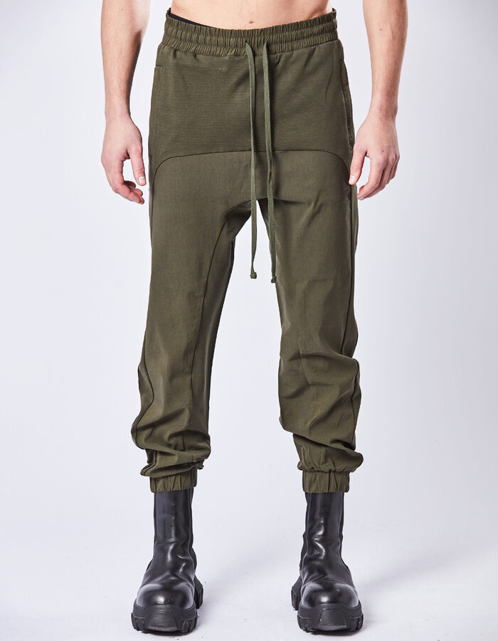 THOM KROM CURVED CONTRAST PANEL STRETCH JOGGER - HUNT GREEN