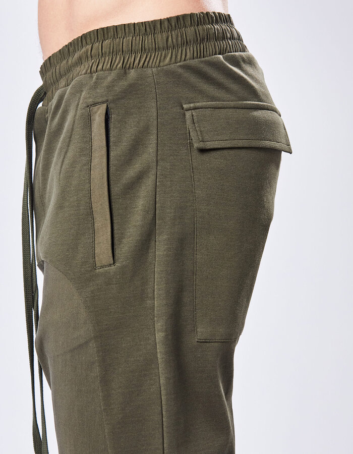 THOM KROM CURVED CONTRAST PANEL STRETCH JOGGER - HUNT GREEN