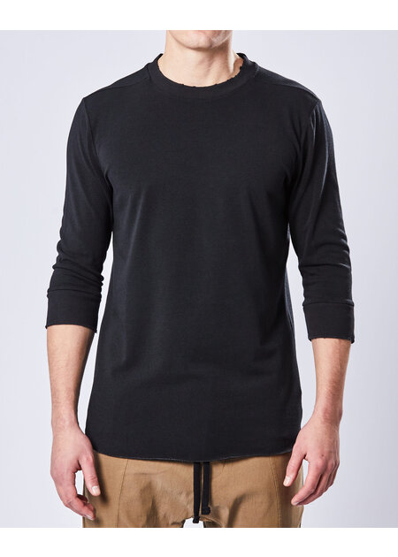 THOM KROM STRETCH COTTON & MODAL FITTED 3/4 RIB CUFF T-SHIRT - BLACK